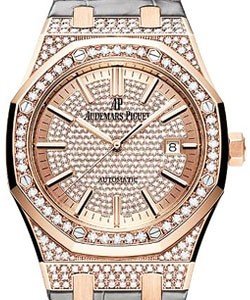 Royak Oak Automatic in Rose Gold with Diamond Bezel On Black Crocodile Leather Strap with  Pave Diamond Dial