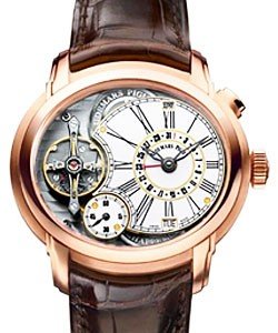 Millenary Minute Repeater Automatic in Rose Gold On Brown Crocodile Leather Strap with White Enamel Roman Dial