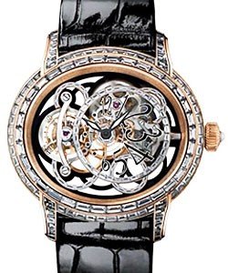Millenary Onyx Tourbillon in Rose Gold with Baguette Diamond Bezel on Black Crocodile Leather Strap with Skeleton Dial