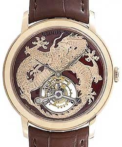 Jules Audemars Grande Complication in Rose Gold on Brown Alligator Leather Strap with Red Dragon Motif Dial
