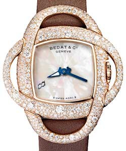 Extravaganza in Rose Gold with Diamond Bezel on Brown Satin Strap with Mother of Pearl Dial