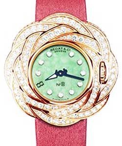 Extravaganza Round in Rose Gold with Diamond Bezel on Pink Satin Strap with Jade Diamond Dial