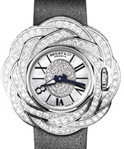 Extravaganza Quartz in White Gold with Diamond Bezel on Black Satin Strap with MOP Diamond Dial