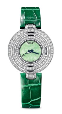 Extravaganza in White Gold with Diamond Bezel On Green Alligator Leather Strap with Jade Segments Dial