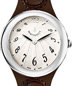 Serena Garbo Quartz in Steel on Brown Crocodile Strap with White Silvered Opalin Dial