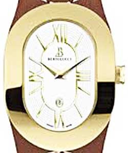 Serena Ladies Large Swiss Quartz in Yellow Gold On brown Leather Strap with Silver Opalin Dial