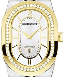 Serena Large Swiss Quartz in Yellow Gold with Diamond Bezel on Steel Bracelet with Silver Opalin Dial