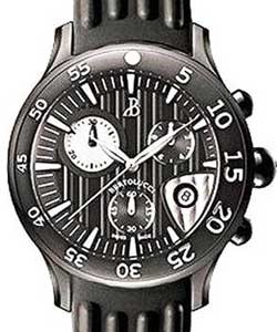 Bella Costa Swiss Quartz in Black PVD Steel On Black Rubber Strap with White Vertical Pattern Dial