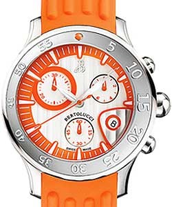 Bella Costa Swiss Chronograph in Steel On Orange Rubber Strap with White Silvered Opalin Dial