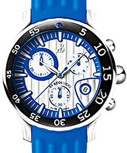 Bella Costa Swiss Chronograph in Steel On Blue Rubber Strap with White Silvered Opalin Dial