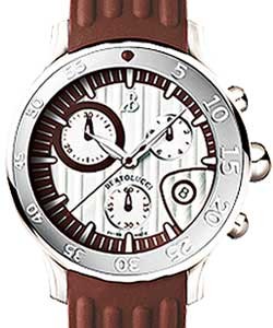 Bella Costa Swiss Chronograph in Steel On Brown Rubber Strap with White Silvered Opaline Dial