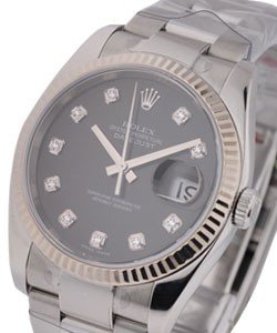 Datejust 36mm with White Gold Fluted Bezel on Oyster Bracelet with Grey and Silver Dial