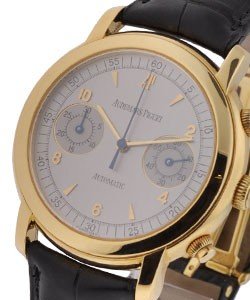 Jules Audemars Chronograph in Yellow Gold on Black Leather Strap with Silver Dial