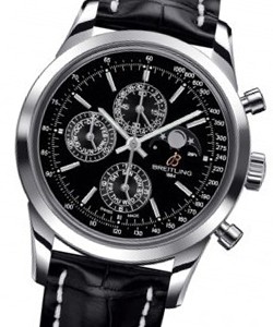 Transocean Chronogprah Automatic in Steel On Black Crocodile Strap with Black Dial