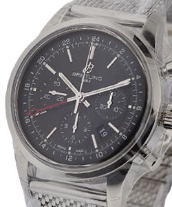 Transocean Chronograph GMT in Steel on Mesh Steel Bracelet with Black Dial