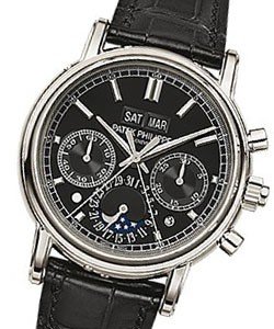 Perpetual Calendar Rattrapante Chronograph 5204P in Platinum on Black Alligator Leather Strap with Black Dial