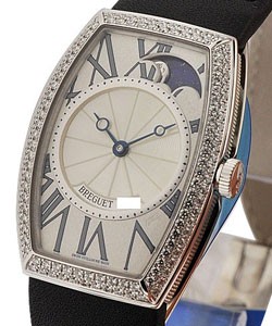 Heritage Phases de Lune Retrograde in White Gold Diamond Bezel on Black Strap with Mother of Pearl Dial