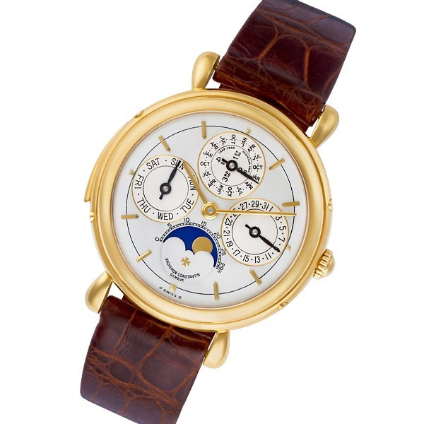 Patrimony Minute Repeater Perpetual Calendar on Yellow Gold on Brown Leather Strap with Silver Dial