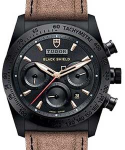Fastrider Black Shield Chronograph in Black Ceramic on Brown Calfskin Leather Strap with Black Dial