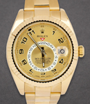 Sky Dweller in Yellow Gold with Fluted Bezel on Oyster Bracelet with Champagne Arabic Dial