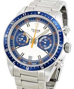 Heritage Chrono Mens 42mm Automatic in Steel Steel Bracelet with Silver Dial and Blue Subdials