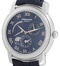 Jules Audemars Dual Time in Steel on Black Croodile Leather Strap with Blue Dial