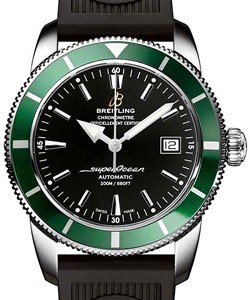 Superocean Heritage 42 in Steel with Green Bezel on Black Ocean Rubber Strap with Black Dial 