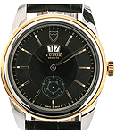 Glamour Date 42mm Automatic in Steel with Yellow Gold Bezel on Black Crocodile Leather Strap with Black dial