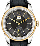 Glamour Double Date Automatic in Steel with Yellow Gold Bezel on Black Crocodile Leather Strap with Black Diamond Dial