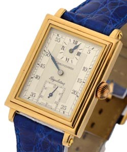 Regulateur Rectangulaire in Yellow Gold On Blue Leather Strap with Silver Dial