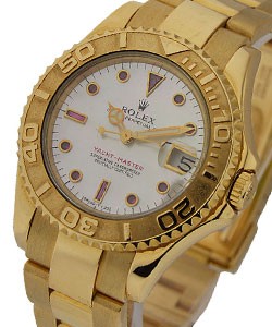 Yacht-Master Mid Size in Yellow Gold on Oyster Bracelet with White MOP Ruby Dial