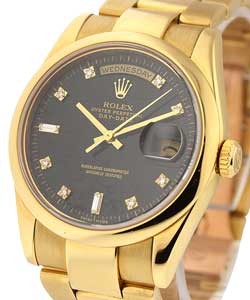 President - 36mm - Yellow Gold - Smooth Bezel on Oyster Bracelet with Factory Black Diamond Dial