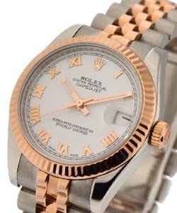 Mid Size Datejust - Steel and Rose Gold Fluted Bezel on Jubilee Bracelet with White Roman Dial