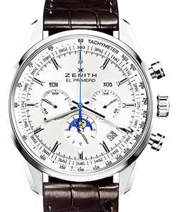 El Primero 410 Chronograph 42mm Automatic in Steel on brown Alligator Strap with Silver Toned Sunray Dial