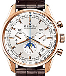El Primero Chronograph 410 in Rose Gold on Brown Alligator Leather Strap with Silver Toned Sunray Dial