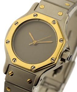 Santos Octagon Two Tone - circa 1980s Steel and Yellow Gold on Bracelet with Grey Dial