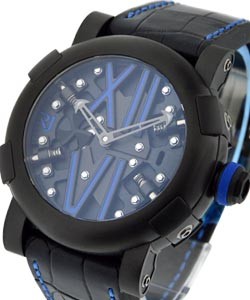 Titanic DNA Steampunk Auto Blue in Black PVD Steel on Black Leather Strap with Black Skeleton Dial