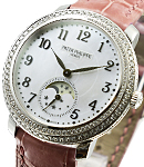 Ladies 4968G - Moon Phase with Diamond Bezel White Gold on Strap with Mother of Pearl Dial