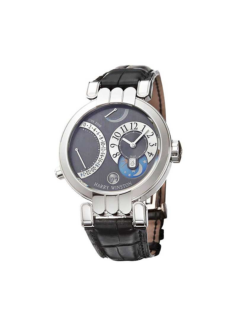 Harry Winston Premier Excenter Timezone Mens Manual in White Gold