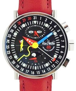 Krono Bauhaus 2 Mens Automatic in Titanium On Red Leather Strap with Black Dial