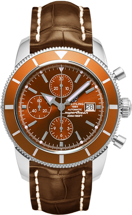Superocean Heritage Mens 46mm Automatic in Steel On Brown Crocodile Strap with Bronze Dial