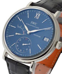 Portofino Hand-Wound Eight Days in Steel on Black Alligator Leather Strap with Blue Dial