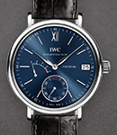 Portofino Hand-Wound Eight Days in Steel on Black Alligator Leather Strap with Blue Dial