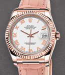 Datejust in Rose Gold with Fluted Bezel On Pink Alligator Leather Strap with White Roman Dial
