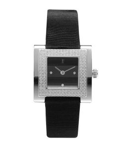 Women's Square in Steel with Diamond Bezel on Black Satin Strap with Black Dial