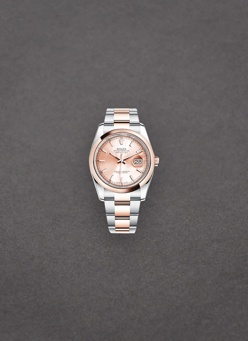 Rolex Unworn Datejust 36m in Steel with Rose Gold Domed Bezel