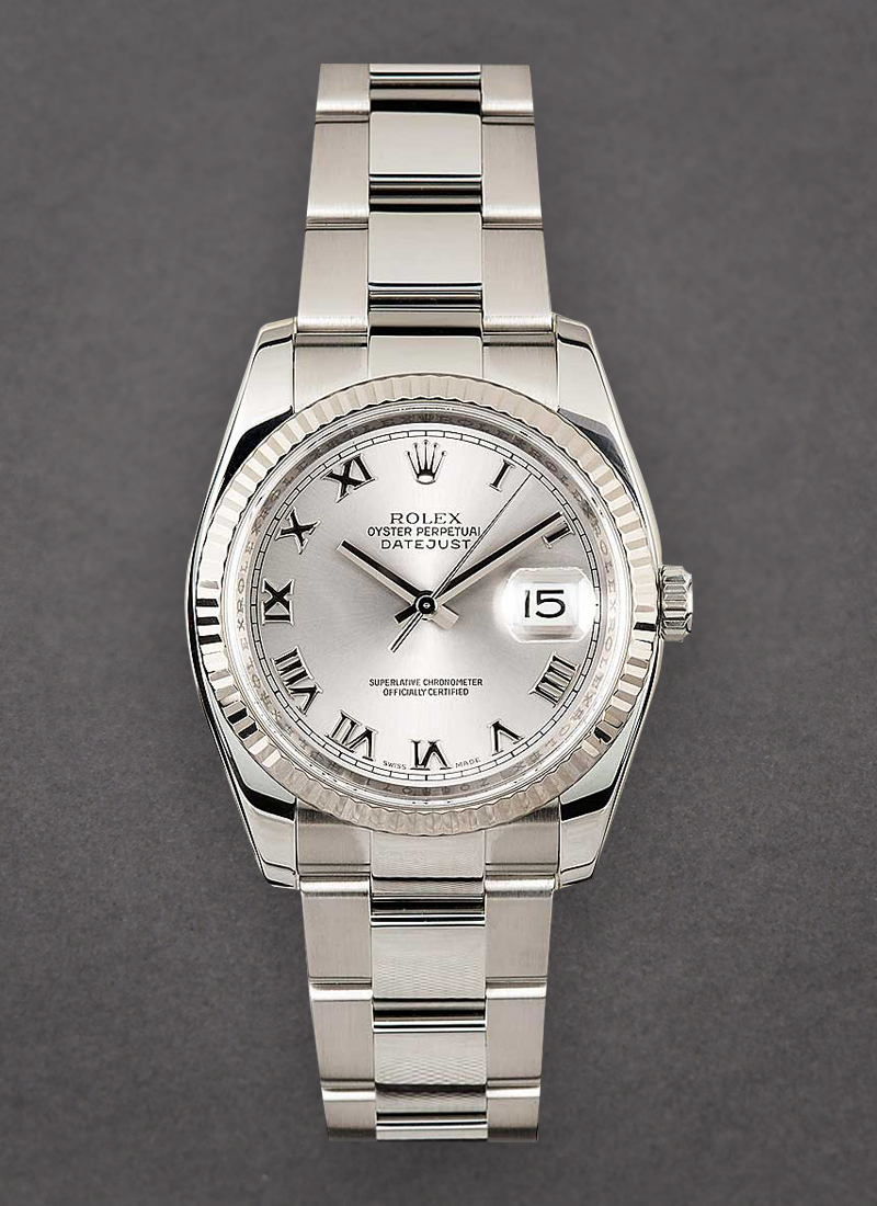 Rolex Unworn Datejust 36mm in Steel with White Gold Fluted Bezel