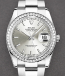 Datejust 36mm in Steel with Diamond Bezel on Oyster Bracelet with Silver Index Dial