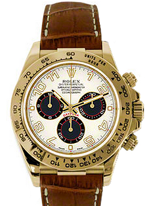 Daytona Cosmograph in Yellow Gold On Brown Crocodile Leather Strap with Ivory Arabic Dial