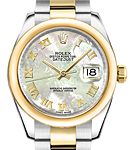 Datejust in Steel with Yellow Gold Domed Bezel on Steel and Yellow Gold Oyster Bracelet with Mother of Pearl Roman Dial